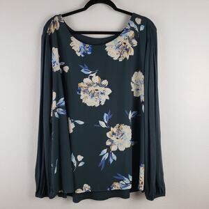 Maurices Women's 3X Long‎ Sleeve Chiffon Challis Floral Blouse Green Relaxed Fit